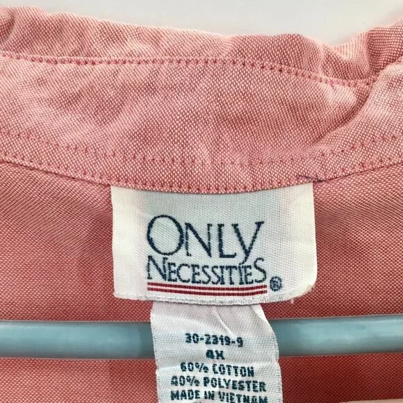 Women's 4X Button Down Shirt Pink Oxford Cotton Blend Short Sleeve Straight Hem - Picture 9 of 9